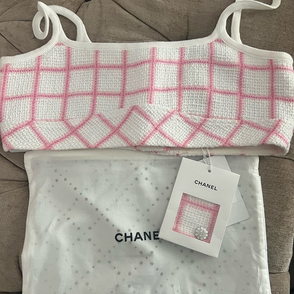 Chanel Pink and White Knit Crop Top
